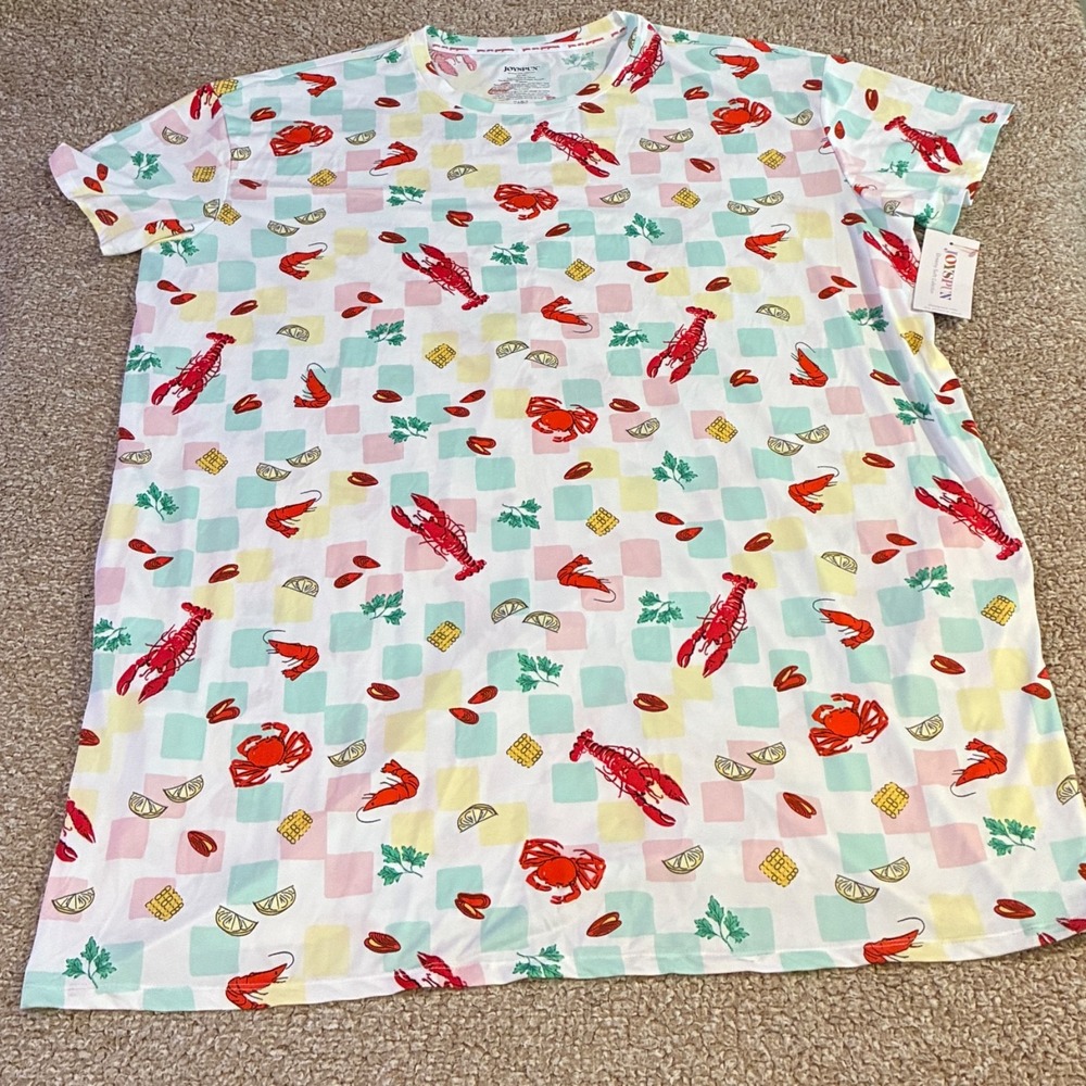 Joyspun Lobster Seafood Print Sleep Shirt Nightgown Plus 2X 3X NWT